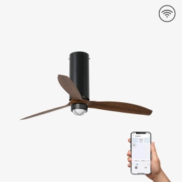Ανεμιστήρας Οροφής Tube 32037WP-10 Smart Fan Με Φως Led 16W 3000K Και Τηλεχειριστήριοο D128cm Matt Black-Walnut Faro Barcelona
