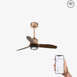 Ανεμιστήρας Οροφής Justfan XS 33423WP-10 Smart Fan Με Φως Led 16W 3000K Και Τηλεχειριστήριο D81cm Copper - Walnut Faro Barcelona