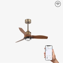 Ανεμιστήρας Οροφής Justfan XS 33428WP-10 Smart Fan Με Φως Led 16W 3000K Και Τηλεχειριστήριο D81cm Old Gold - Dark Walnut Faro Barcelona