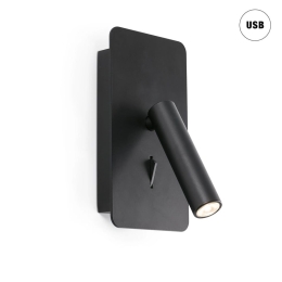 Φωτιστικό Τοίχου - Reader Suau 62116 High Power LED 3W 3000K 140Lm Με Θύρα USB Black Faro Barcelona