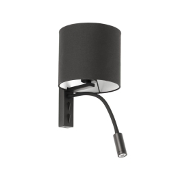 Φωτιστικό Τοίχου Tira 64323 E27 Με Reader 3W 3000K 280Lm Black Faro Barcelona