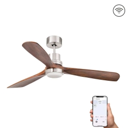 Ανεμιστήρας Οροφής Lantau-G 33518DCWP Smart Fan Με Φως Led 15W 3000K Και Τηλεχειριστήριο Φ132cm Nickel-Dark Walnut Faro Barcelona