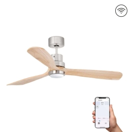Ανεμιστήρας Οροφής Lantau 33560DCWP Smart Fan Με Φως Led 15W 3000K Και Τηλεχειριστήριο Φ132cm Nickel-Pine Faro Barcelona