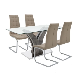 Τραπεζαρία Gull-Darrell pakoworld σετ 5τεμ γυαλί 10mm γκρι-μόκα 150x90x76εκ