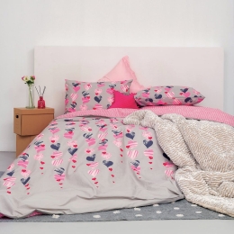 Σεντόνια FL6169 (Σετ 4τμχ) Grey-Pink Palamaiki Υπέρδιπλο 240x260cm 100% Βαμβάκι