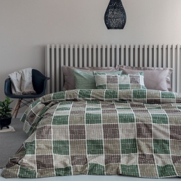 Σεντόνια Fashion Life FL6214 Με Λάστιχο (Σετ 4τμχ) Green-Beige Palamaiki Υπέρδιπλο 170x230cm 100% Βαμβάκι