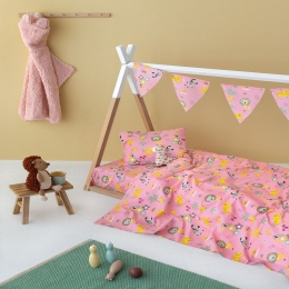 Σεντόνια Παιδικά My Kingdom MK754 Με Λάστιχο (Σετ 3τμχ) Pink-Multi Palamaiki Ημίδιπλο 110x230cm 100% Βαμβάκι