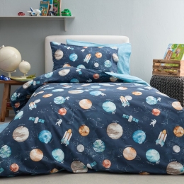Σεντόνια Παιδικά Planet Με Λάστιχο (Σετ 3τμχ) Blue Vesta Home Μονό 100x225cm 100% Βαμβάκι