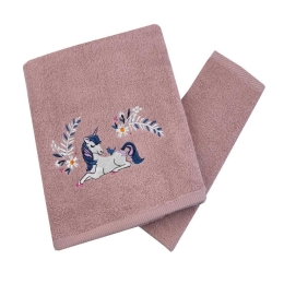 Πετσέτες Παιδικές Unicorn Yard (Σετ 2τμχ) Pink Astron Σετ Πετσέτες 65x135cm 100% Βαμβάκι