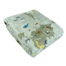 Κουβέρτα Παιδική Βελουτέ Animal World Olive Astron Μονό 160x220cm Πολυέστερ