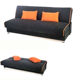 Καναπές Κρεβάτι 3Θέσιος New Leon 190x85x83cm Φ7 Μαύρος Με Πορτοκαλί Ρίγα 53/47 828-25-341 Ύφασμα