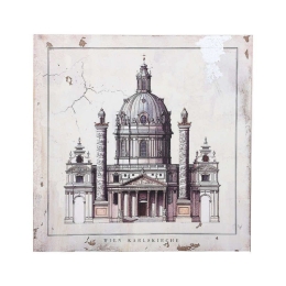 Πίνακας "Wien Karlskirche" 40x3.5x40cm Beige-Brown 1-159-92-012 Etiquette Τετράγωνοι Ξύλο