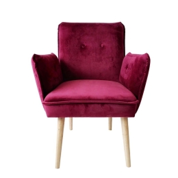 Πολυθρόνα Σχ. Κουμπιά 63x64x84cm Bordeaux 1-370-82-011 Etiquette Βελούδο, Ξύλο