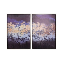 Κάδρο   Trees Blue Sky 373-00-479 40x3x60cm Dark Blue-Brown Σετ 2τμχ Κάθετοι Καμβάς