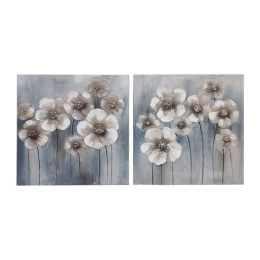 Πίνακας   Flowers 1-108-121-976 60x3x60cm Beige-Brown-Blue Etiquette Σετ 2τμχ Τετράγωνοι Καμβάς