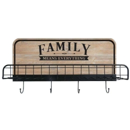 Κρεμάστρα Τοίχου Με Ράφι Family 60x12x31cm Natural-Black Μέταλλο,Ξύλο
