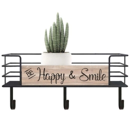 Κρεμάστρα Τοίχου Με Ράφι Happy & Smile 125-222-348 40x12,5x17,1cm Natural-Black Μέταλλο,Ξύλο