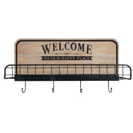 Κρεμάστρα Τοίχου Με Ράφι Welcome 125-222-355 60x12x31cm Natural-Black Μέταλλο,Ξύλο