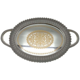 Διακοσμητικός Δίσκος Με Καθρέπτη 279-222-181 39x24x3,5cm Silver Πολυρεσίνη