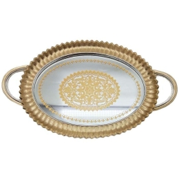 Διακοσμητικός Δίσκος Με Καθρέπτη 279-222-180 39x24x3,5cm Gold Πολυρεσίνη