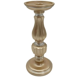 Κηροπήγιο 279-222-182 11x11x25,5cm Gold Πολυρεσίνη