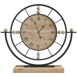 Ρολόι Επιτραπέζιο 125-222-340 28x6x25,5cm Natural-Black Μέταλλο,Ξύλο