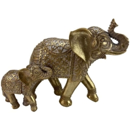 Διακοσμητικοί Ελέφαντες Mom & Baby 26x10,5x18,5cm Gold Πολυρεσίνη