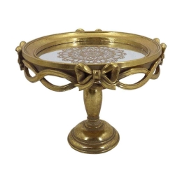 Διακοσμητικός Δίσκος Με Πόδι 253-223-515 25,5x20cm Gold Πολυρεσίνη