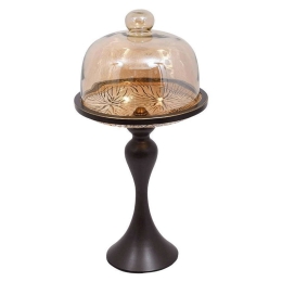 Τουρτιέρα Με Καπάκι 373-223-968 22x22x36cm Honey-Brown Μέταλλο,Γυαλί
