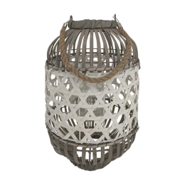 Φανάρι 722-123-027 22x35cm White-Brown Γυαλί,Bamboo
