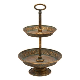 Διακοσμητικός Δίσκος Διώροφος 149-223-038 27x27x44cm Bronze Μέταλλο