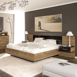 Κρεβάτι Romilly 173-000012 209x265x91 Για Στρώμα 160x200 Black Gloss-Walnut Διπλό Μοριοσανίδα, Μελαμίνη
