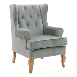 Πολυθρόνα-Μπερζέρα Valentia 128-000026 73x77x100cm Grey-Natural Βελούδο, Ξύλο