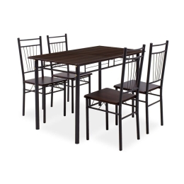 Τραπεζαρία Roza 072-000002 (Σετ 5τμχ) 120x70x75cm Dark Walnut - Black 4 Θέσεων