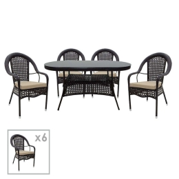 Τραπεζαρία Κήπου Cellin (Σετ 7Τμχ) 200-000329 160x80x77cm Brown-Beige 6 Θέσεων