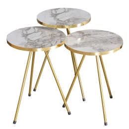 Τραπεζάκια Βοηθητικά Weber 120-000343 (Σετ 3τμχ) White Grey - Gold