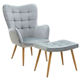 Πολυθρόνα Maddison Με Υποπόδιο 029-000157 Βελούδο Grey-Natural 68x72x98cm