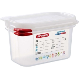 Φαγητοδοχείο Hermet Gn 1/9 AR00003021 17,6x10,8x10cm 1lt Clear-Red Araven Πολυπροπυλένιο