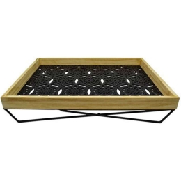 Δίσκος Με Βάση 794393 40x30x7cm Natural-Black Ankor Μέταλλο,Ξύλο