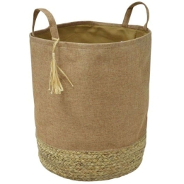 Καλάθι Αποθήκευσης 813551 34x38cm Beige-Natural Ankor Ύφασμα,Ψάθα