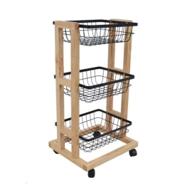 Μανάβης Τρόλεϊ Με 3 Ράφια 819744 42x35x77,5cm Black-Natural Ankor Μέταλλο,Ξύλο