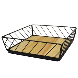 Φρουτιέρα 819669 28x28x7,6cm Black-Natural Ankor Μέταλλο,Ξύλο