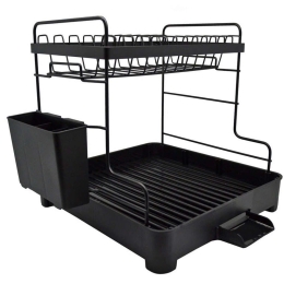 Πιατοθήκη Διώροφη 820511 39,5x30,5x30,5cm Black Ankor Μέταλλο,Πλαστικό