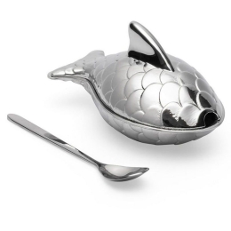 Αλατιέρα Με Κουτάλι Colombina fish FM24 7,4x4,5x4,2cm Από Ανοξείδωτο Ατσάλι Silver Alessi Ανοξείδωτο Ατσάλι