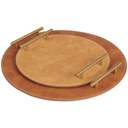 Δίσκος Σερβιρίσματος (Σετ 2Τμχ.) 53514.02.05 Φ40+Φ30cm Brown Navaris Μέταλλο,Τεχνόδερμα