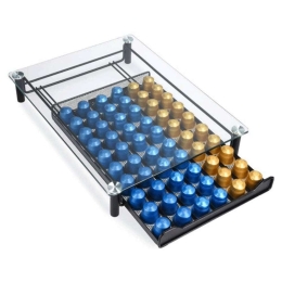 Βάση Για 60 Κάψουλες Nespresso 51112.01 30x40x6,5cm Black Navaris Μέταλλο,Γυαλί