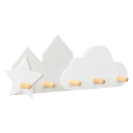 Κρεμάστρα Τοίχου Παιδική Design Cloud/Star 57322.01 45x18,5x1,3cm White-Natural Navaris Mdf,Ξύλο