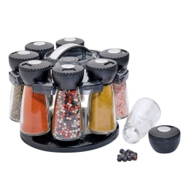Βάση Μπαχαρικών Με Βαζάκια (Σετ 9Τμχ) 2620001008 Black Kuchenprofi Πλαστικό, Γυαλί