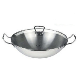 Τηγάνι Wok Με Γυάλινο Καπάκι Kumming 6823350010 Φ36cm Inox Fissler 36cm Ανοξείδωτο Ατσάλι