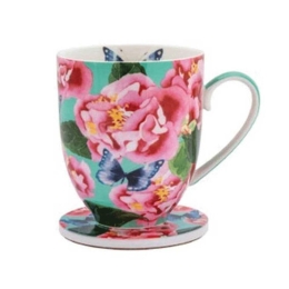 Κούπα Πορσελάνινη Με Σουβέρ Camellia Dreams (Σετ 2Τμχ) HV0328 400ml Multi Maxwell Williams Πορσελάνη
